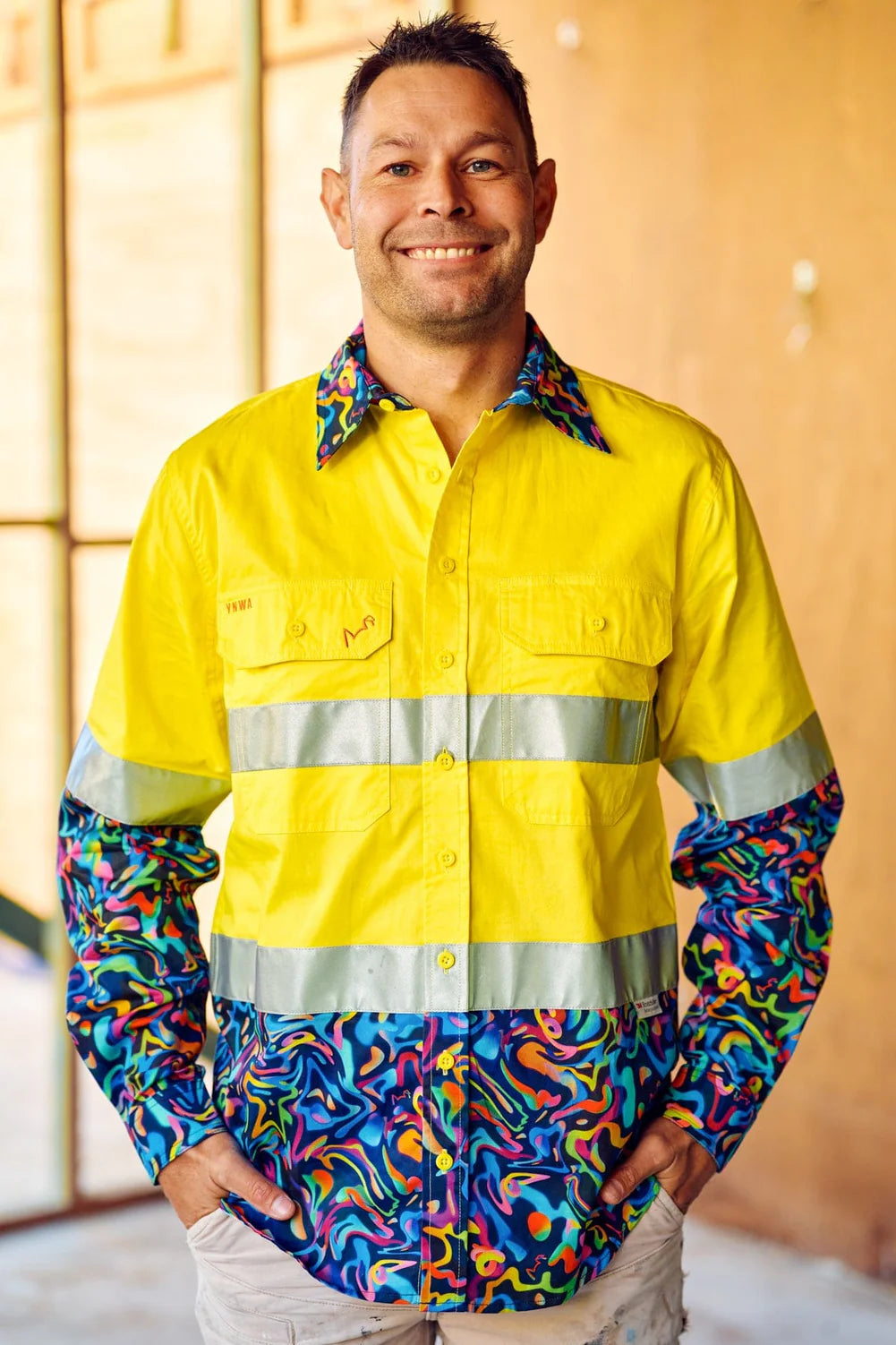 TradeMutt Men's Pearler Yellow Day/Night Hi Vis Full Button Workshirt - 21543