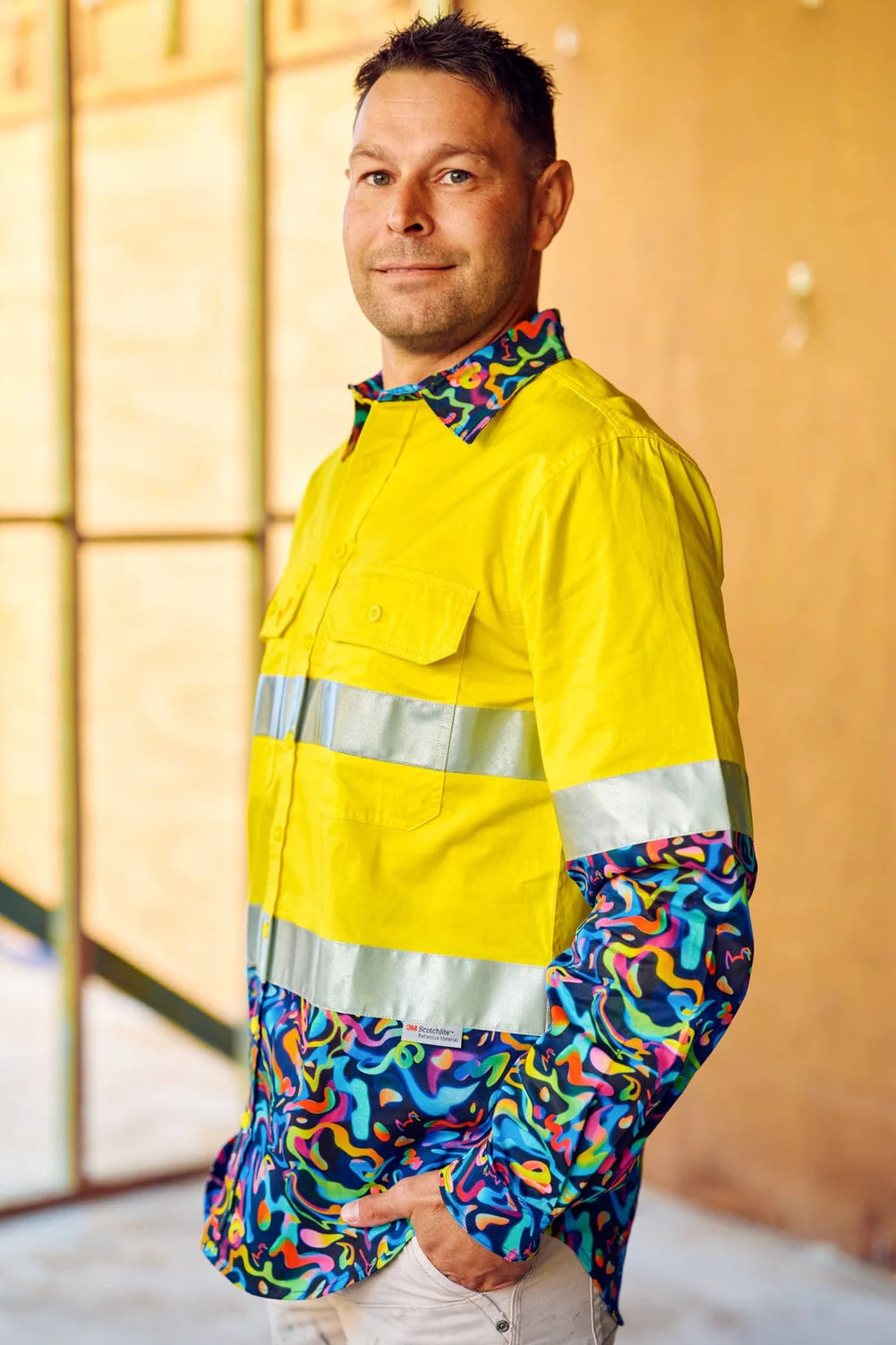 TradeMutt Men's Pearler Yellow Day/Night Hi Vis Full Button Workshirt - 21543