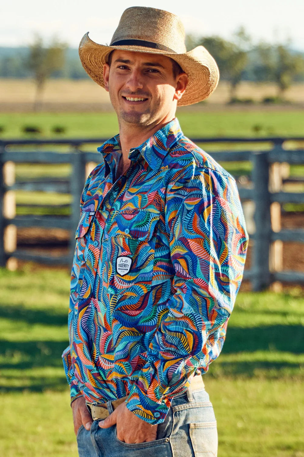 TradeMutt Men's Snazzy Half Button Full Print Workshirt - 21645