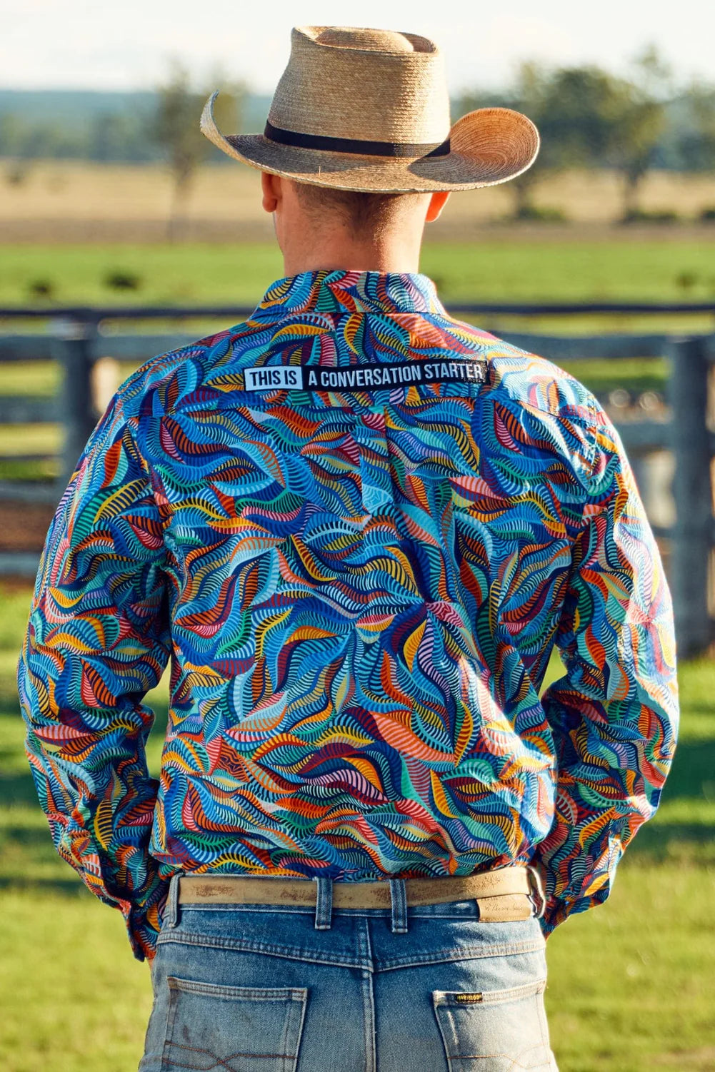 TradeMutt Men's Snazzy Half Button Full Print Workshirt - 21645