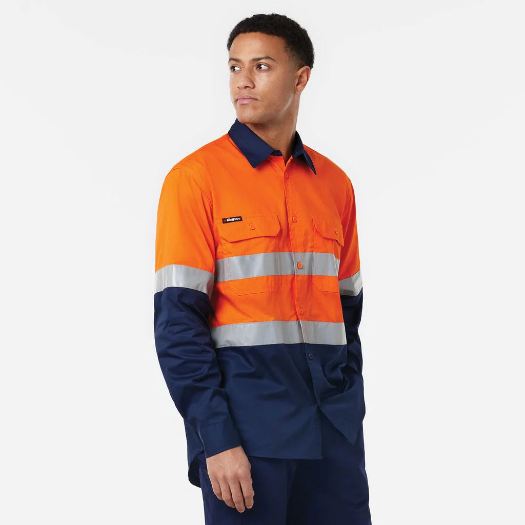 King Gee BASIC VENTED SPLICED DRILL SHIRT WITH TAPE 145GSM