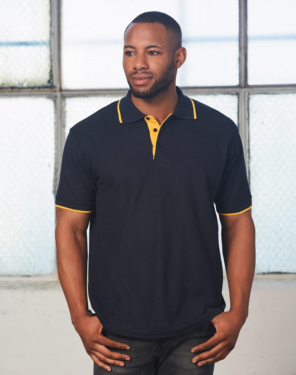 WINNING SPIRIT Mens S/L pique polo contrast - PS08