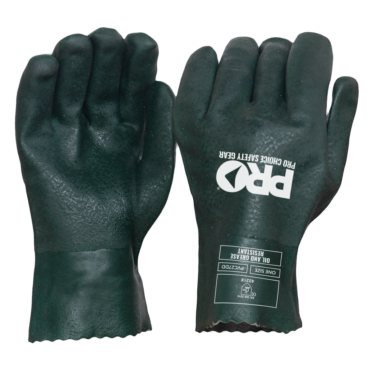 27CM GREEN DOUBLE DIPPED PVC GLOVES
