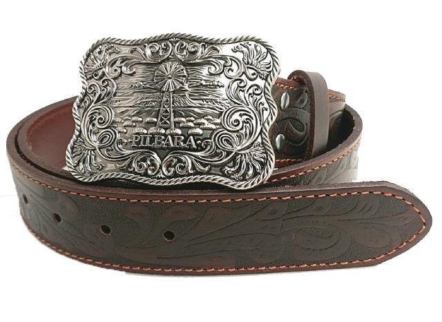 Ritemate Pilbara Western Rodeo Buckle Tooled Leather Belt