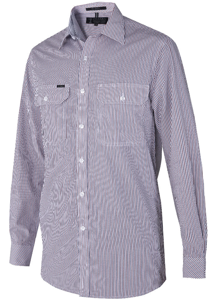 Ritemate Pilbara Mens Yarn Dyed, Stripe, Dual Pocket, Long Sleeve Shirt - RMPC058-Queensland Workwear Supplies