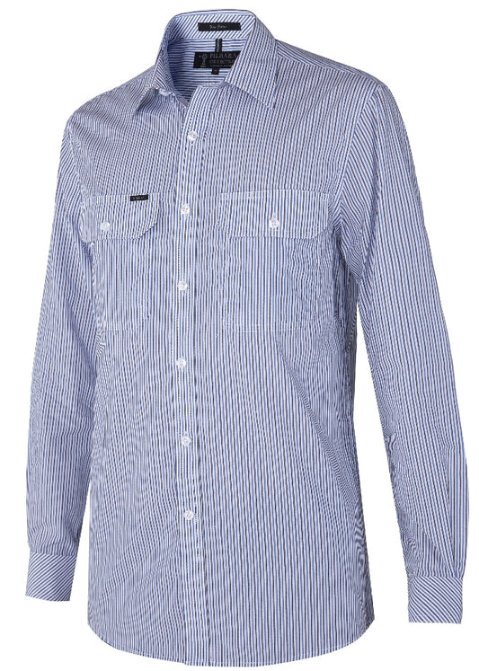 Ritemate Pilbara Mens Yarn Dyed, Stripe, Dual Pocket, Long Sleeve Shirt - RMPC058-Queensland Workwear Supplies