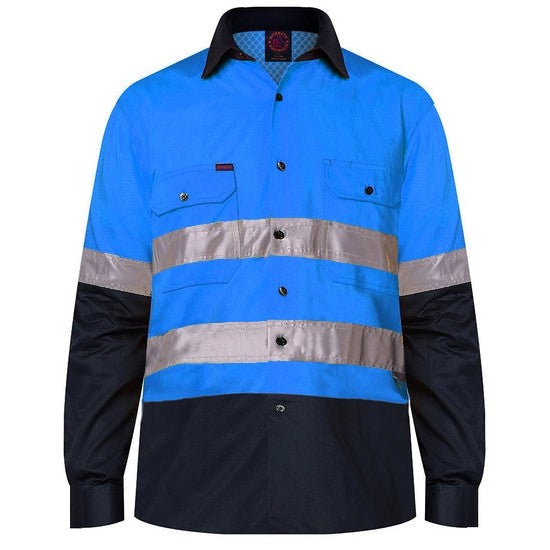 Ritemate Vented Open Front Light Weight, Long Sleeve 3M Tape Shirt - RM107V2R-Queensland Workwear Supplies