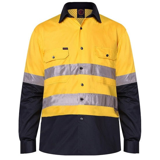 Ritemate Vented Open Front Light Weight, Long Sleeve 3M Tape Shirt - RM107V2R-Queensland Workwear Supplies