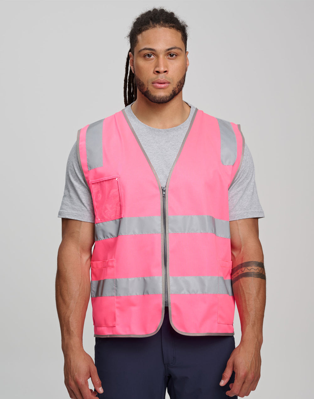 AIW Hi Vis Safety Zip Vest With ID & Utility Pockets - SW04
