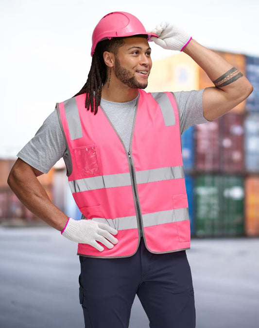 AIW Hi Vis Safety Zip Vest With ID & Utility Pockets - SW04
