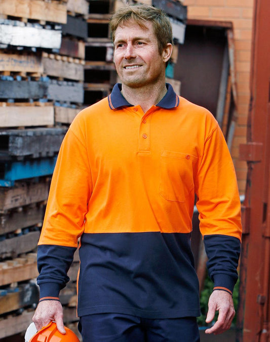 AIW Hi-Vis Cotton Two Tone L/S Safety Polo - SW36