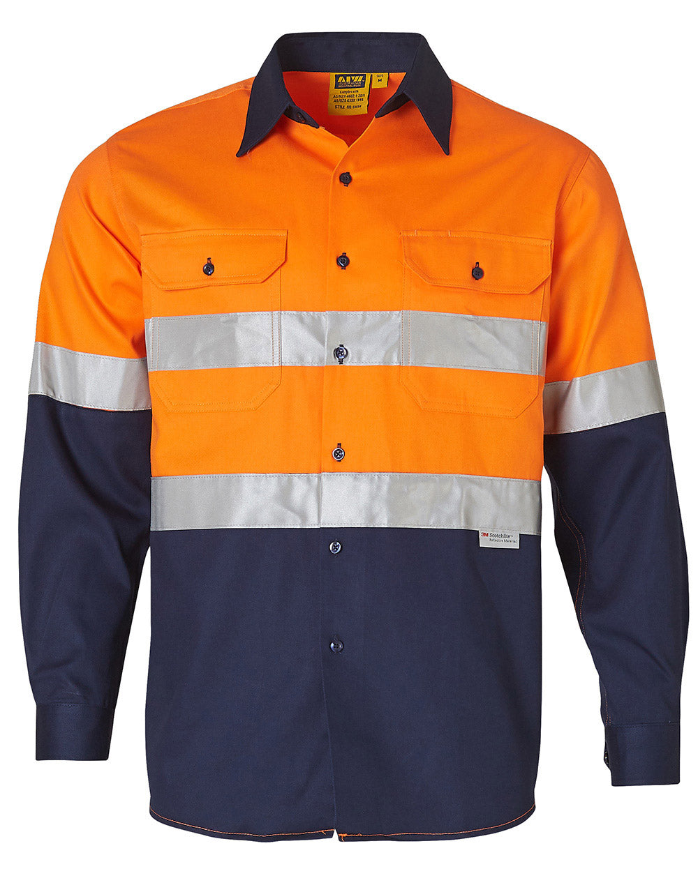 AIW Men's Hi-Vis Cotton Twill  L/S Safety Shirt (3M tape) - SW68