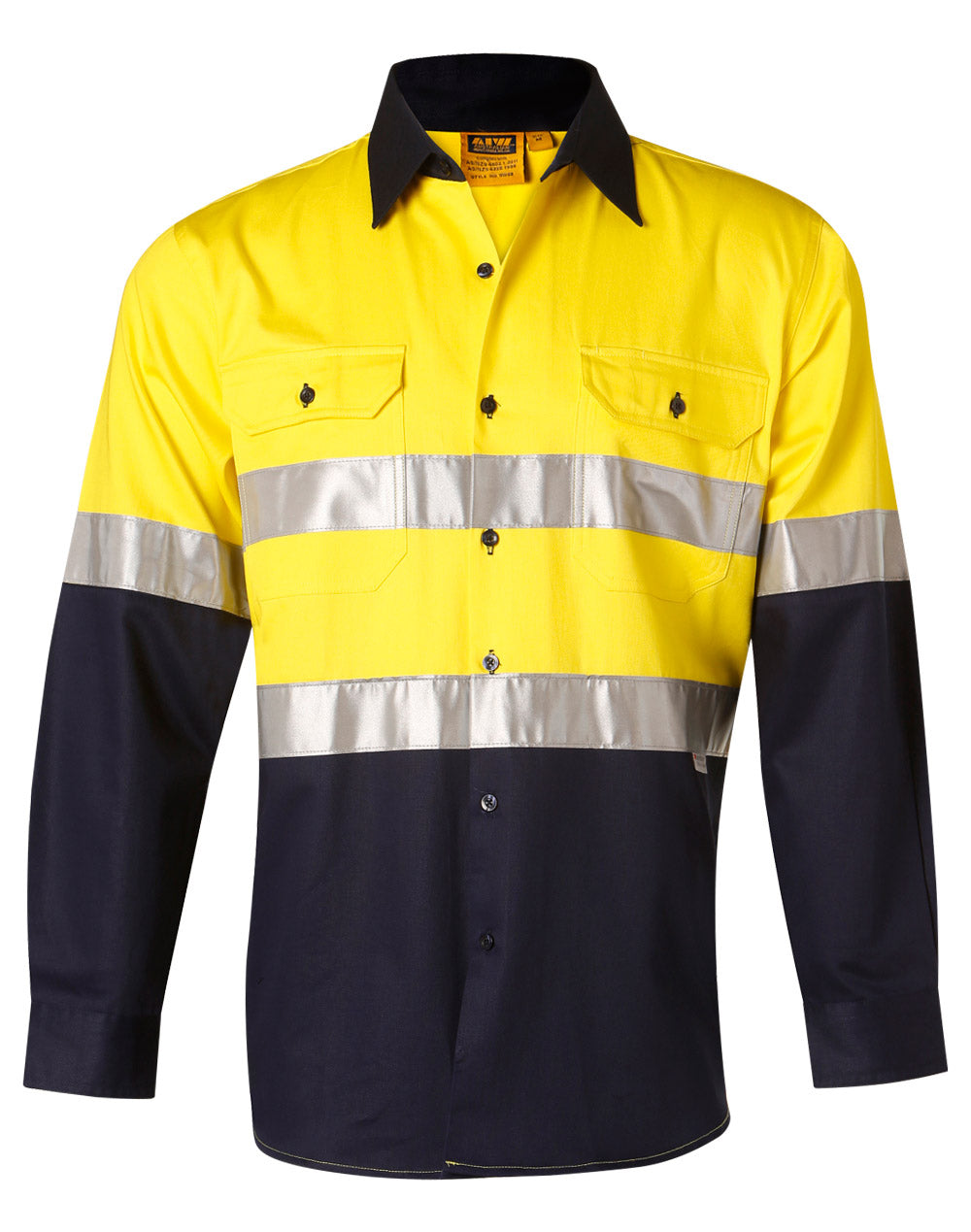 AIW Men's Hi-Vis Cotton Twill  L/S Safety Shirt (3M tape) - SW68