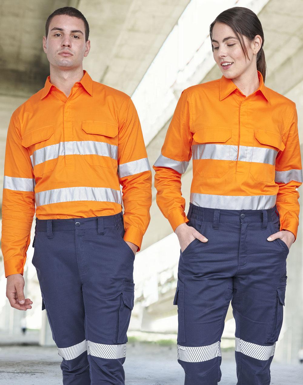 Hi Vis Cool-Breeze Closed Front L/S Shirt (Perforated Tape)