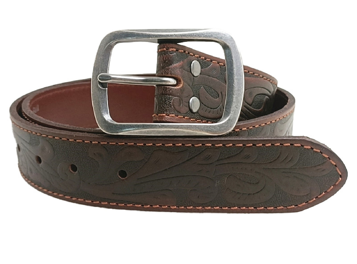 Ritemate Pilbara Western Oval Buckle Tooled Leather Belt