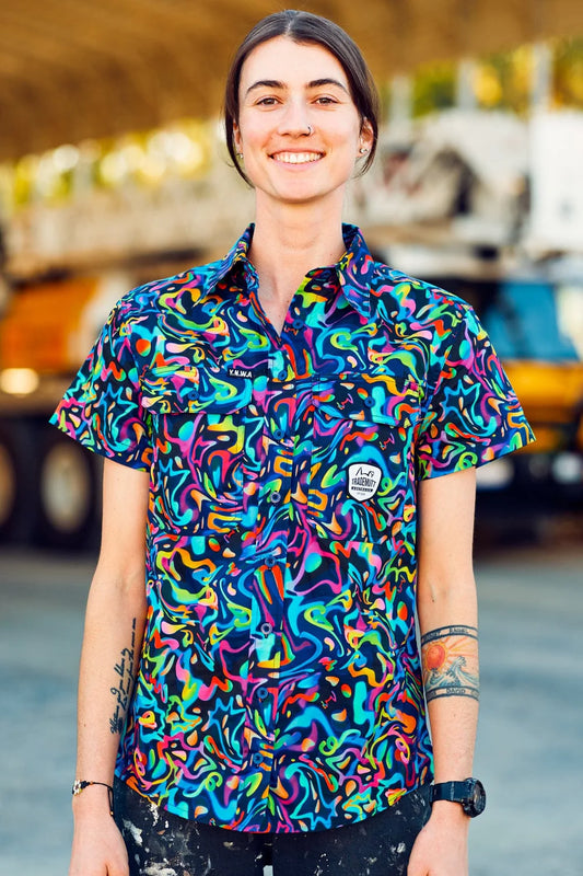 TradeMutt Women's Pearler Short Sleeve Full Print Workshirt - 21548