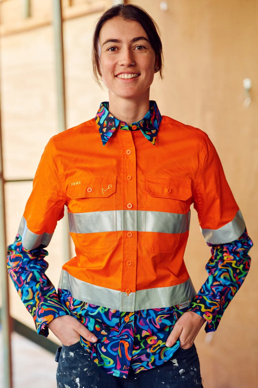 TradeMutt Women's Pearler Orange Day/Night Hi Vis Workshirt - 21549