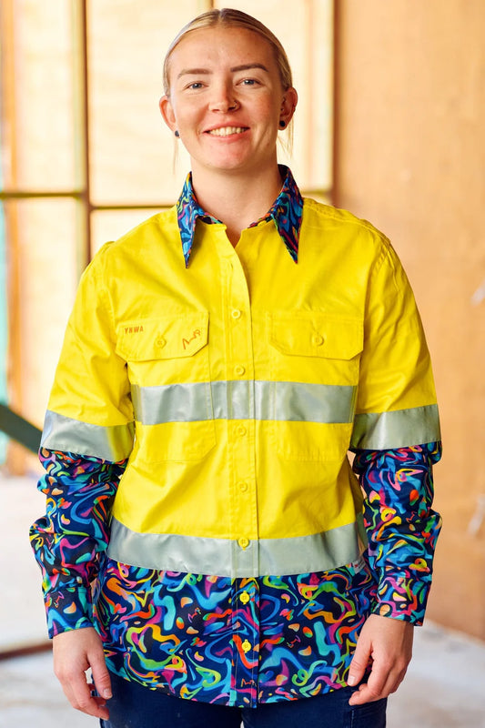 TradeMutt Women's Pearler Yellow Day/Night Hi Vis Workshirt - 21550