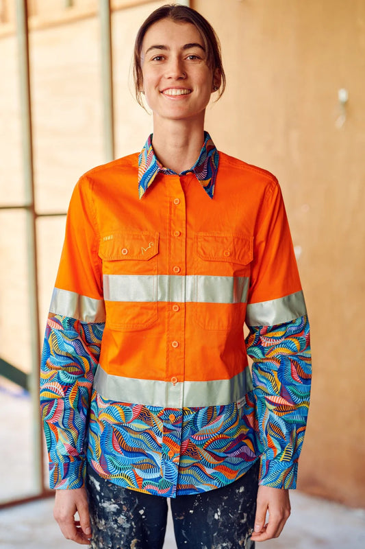 TradeMutt Women's Snazzy Orange Day/Night Hi Vis Full Button Workshirt - 21529