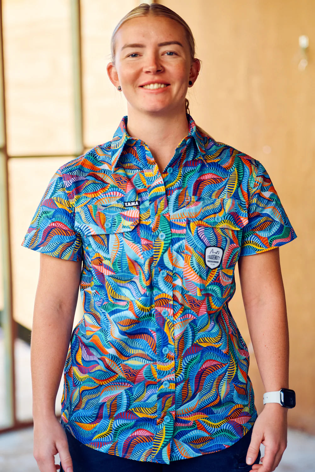 TradeMutt Women's Snazzy Short Sleeve Full Print Workshirt - 21649