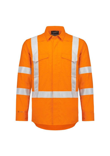 Syzmik Mens Orange Flame Lightweight Ripstop X Back Taped Shirt - ZW187