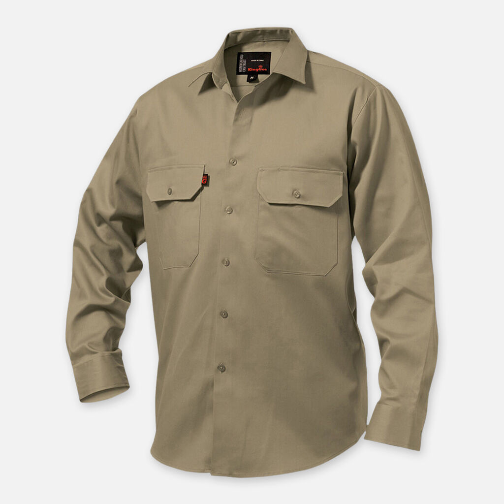 King Gee Originals Long Sleeve Open Front Cotton Drill Work Shirt - K04010