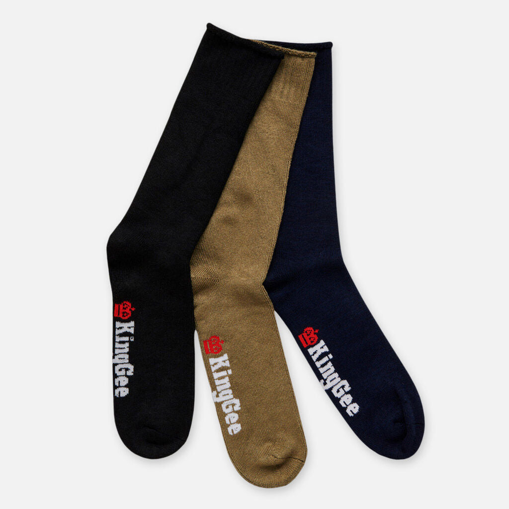 King Gee Men's Bamboo Crew Work Socks Mixed 3 Pack - K09271