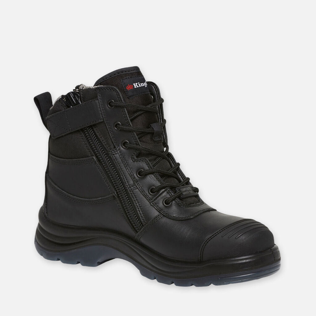 King Gee Tradie Zip/lace Composite Safety Work Boots 6" Black - K27155