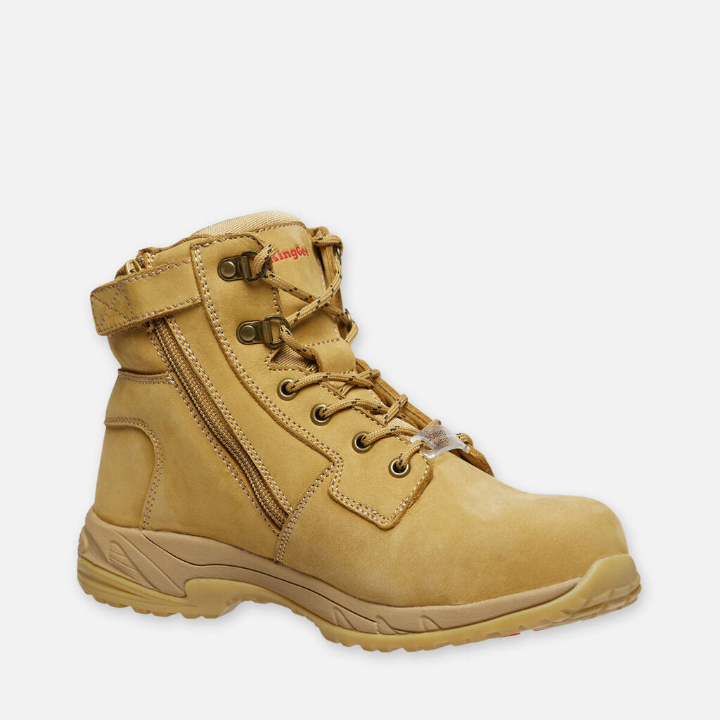 King Gee Women's Tradie Zip/lace Steel Cap Work Boots 5" Wheat - K27380