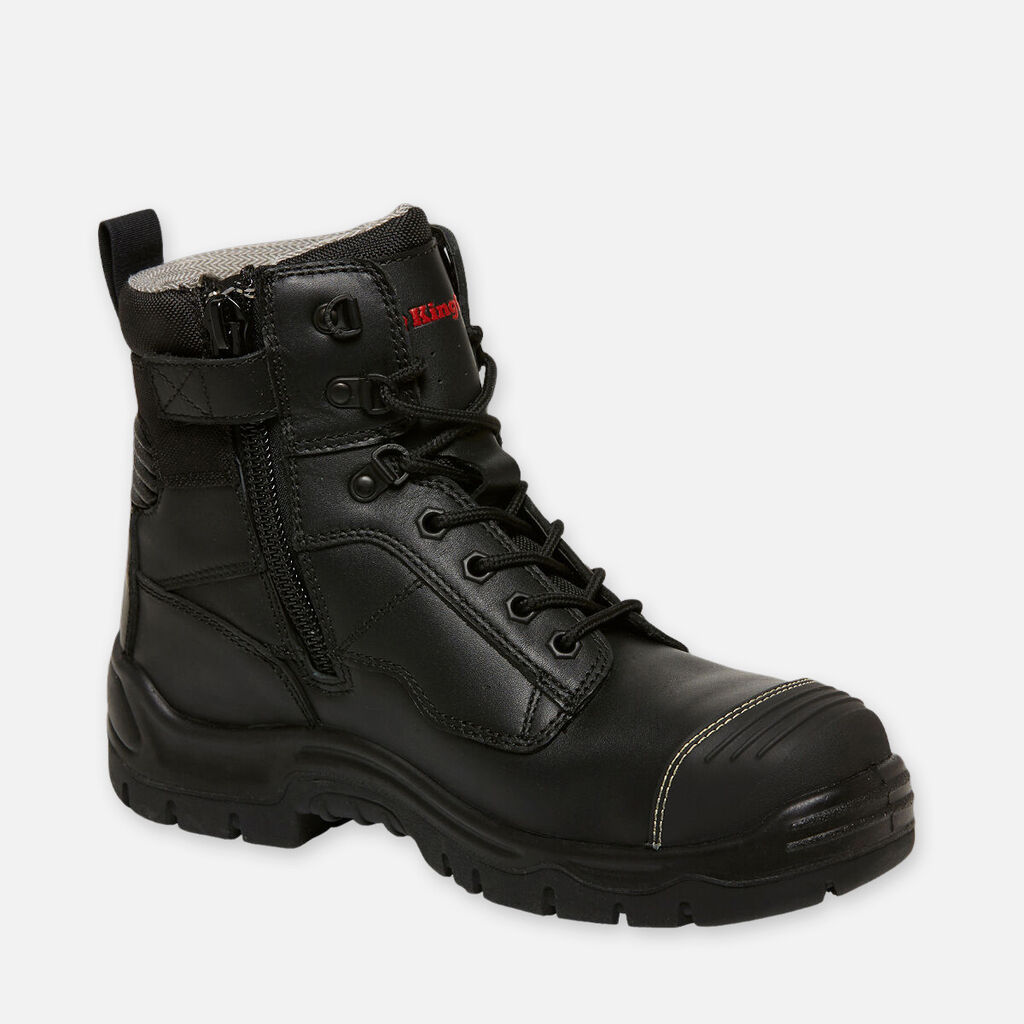 King Gee Phoenix Zip/lace Composite Safety Work Boots 6" Black - K27985