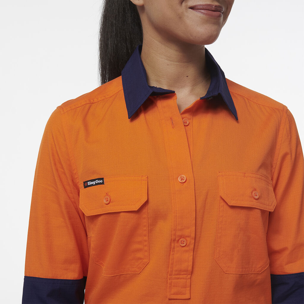 King Gee Womens Workcool Vented Closed Front Spliced Shirt - K44211
