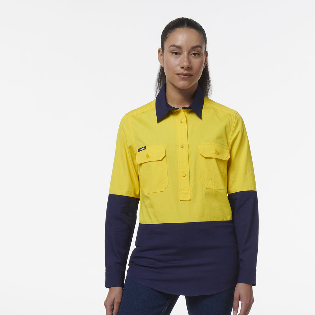 King Gee Womens Workcool Vented Closed Front Spliced Shirt - K44211