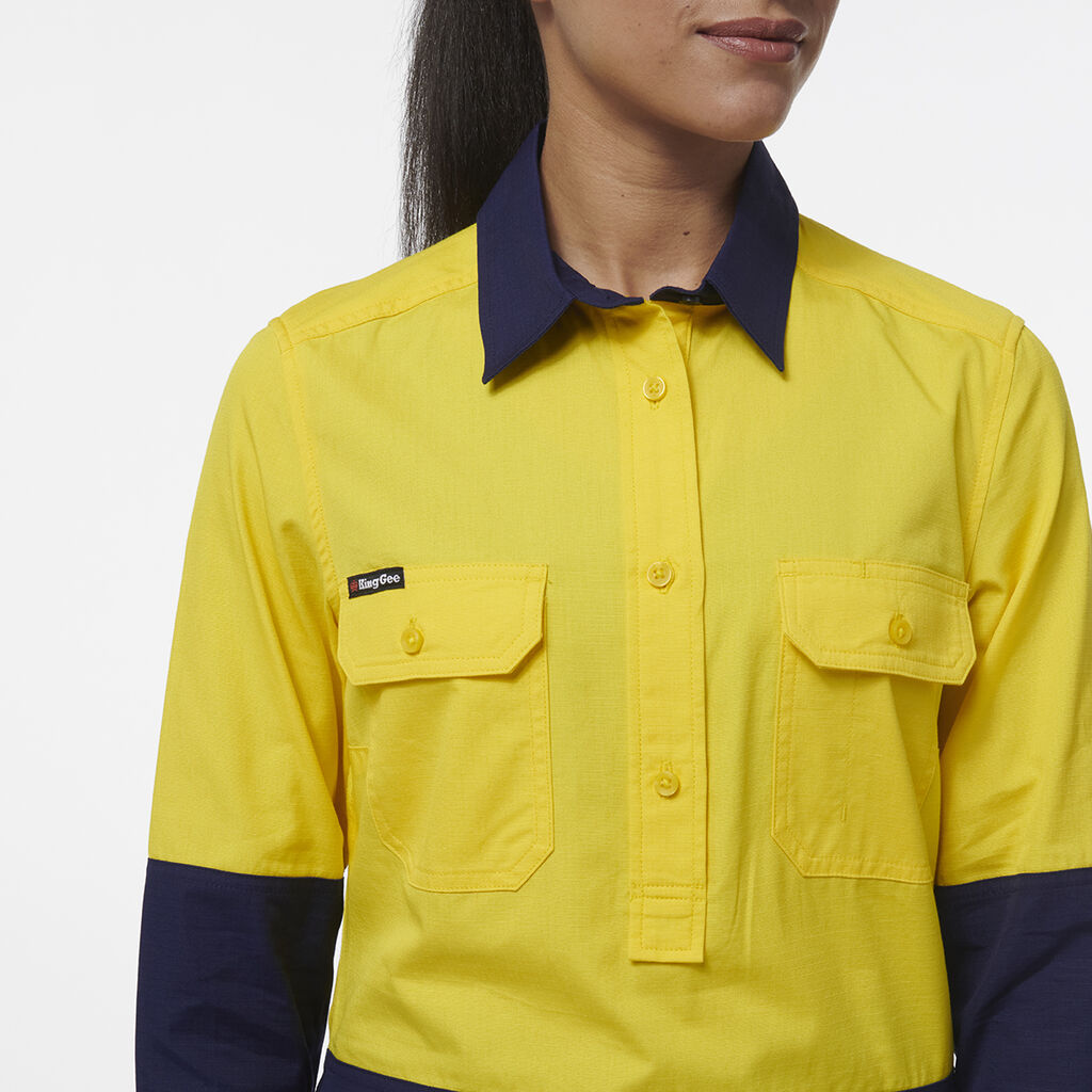 King Gee Womens Workcool Vented Closed Front Spliced Shirt - K44211