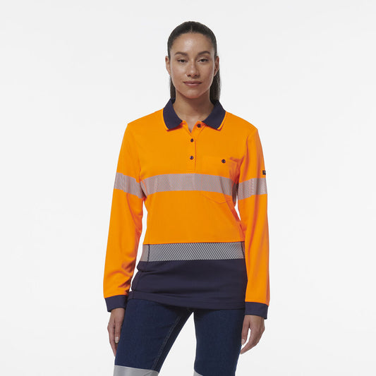 King Gee Womens Workcool Hyperfreeze Spliced Long Sleeve Polo With Segmented Tape - K44223