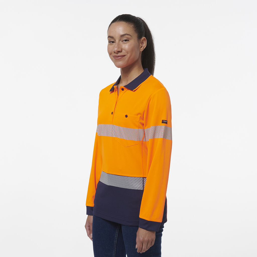 King Gee Womens Workcool Hyperfreeze Spliced Long Sleeve Polo With Segmented Tape - K44223