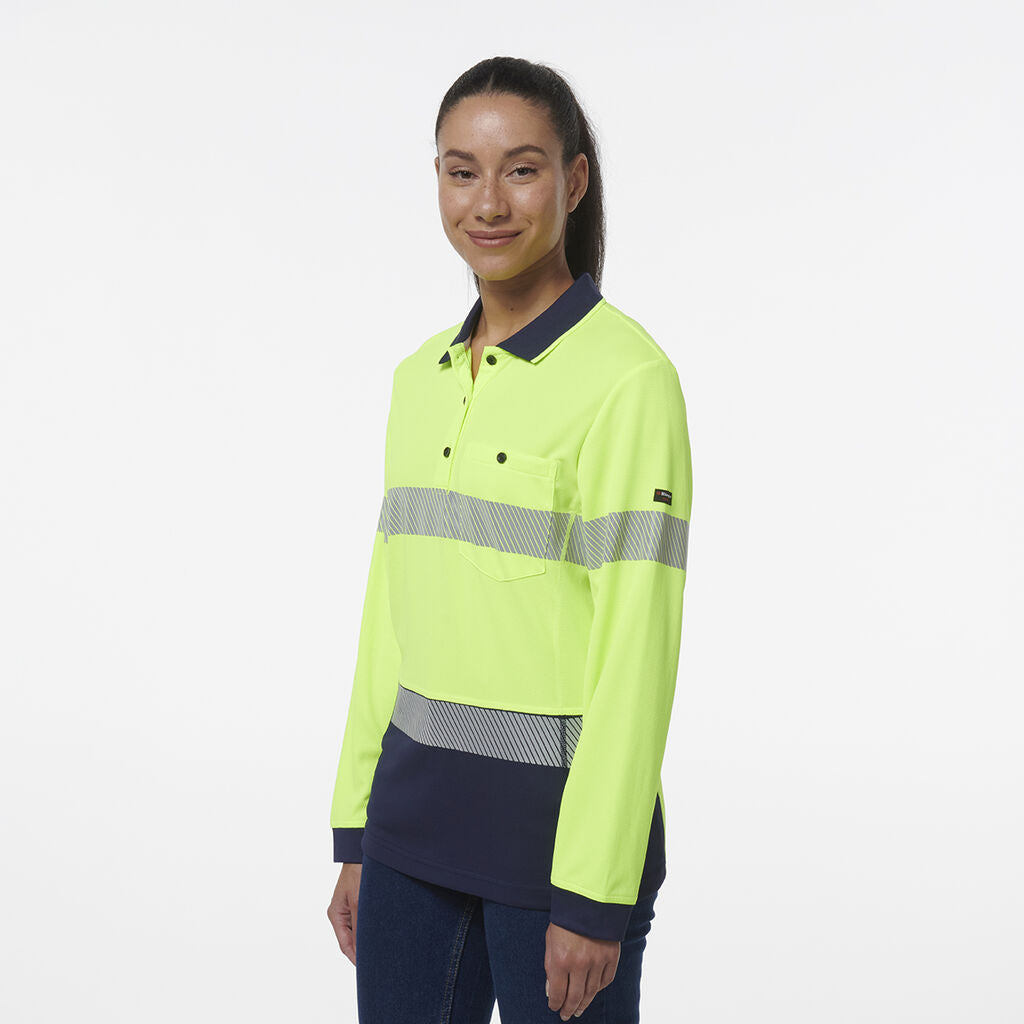 King Gee Womens Workcool Hyperfreeze Spliced Long Sleeve Polo With Segmented Tape - K44223