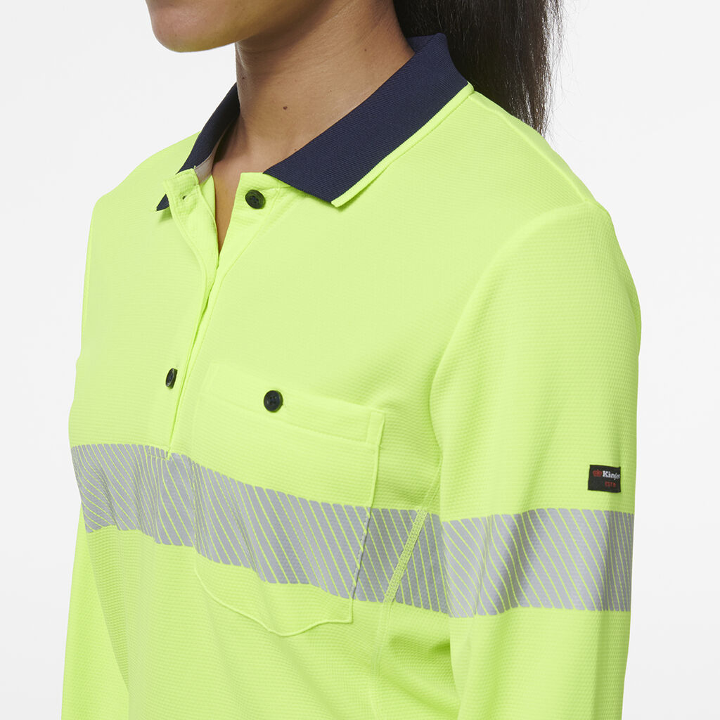 King Gee Womens Workcool Hyperfreeze Spliced Long Sleeve Polo With Segmented Tape - K44223