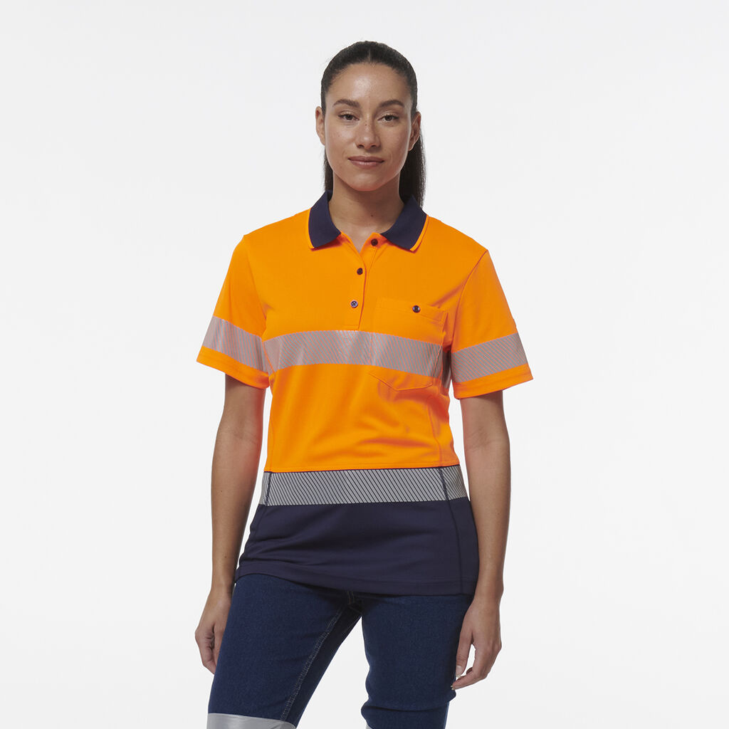 King Gee Womens Workcool Hyperfreeze Spliced Short Sleeve Polo With Segmented Tape - K44224