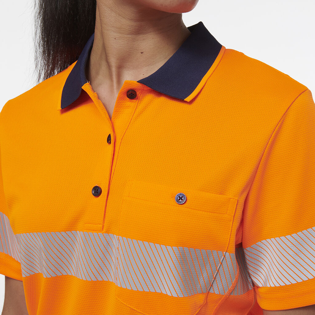 King Gee Womens Workcool Hyperfreeze Spliced Short Sleeve Polo With Segmented Tape - K44224