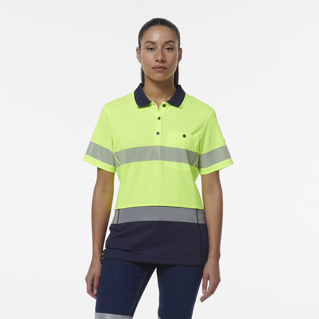 King Gee Womens Workcool Hyperfreeze Spliced Short Sleeve Polo With Segmented Tape - K44224