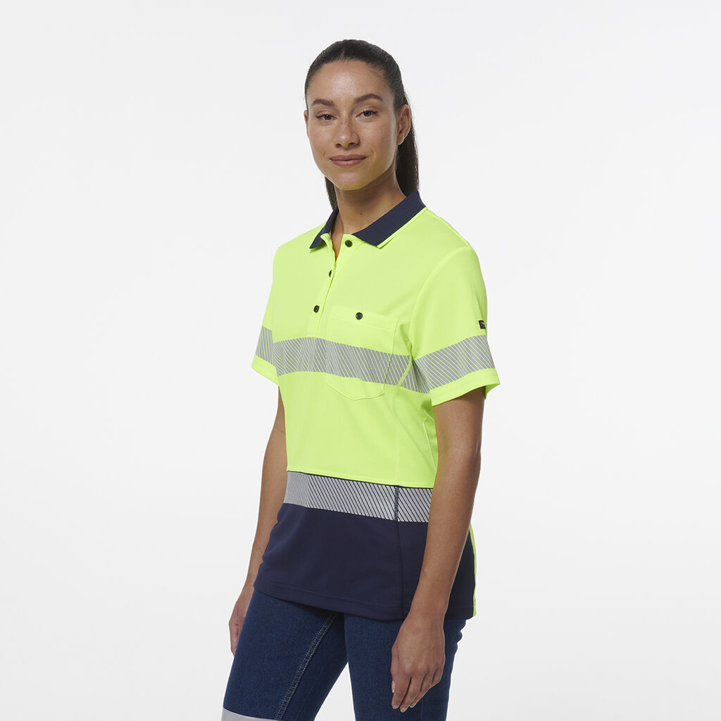 King Gee Womens Workcool Hyperfreeze Spliced Short Sleeve Polo With Segmented Tape - K44224