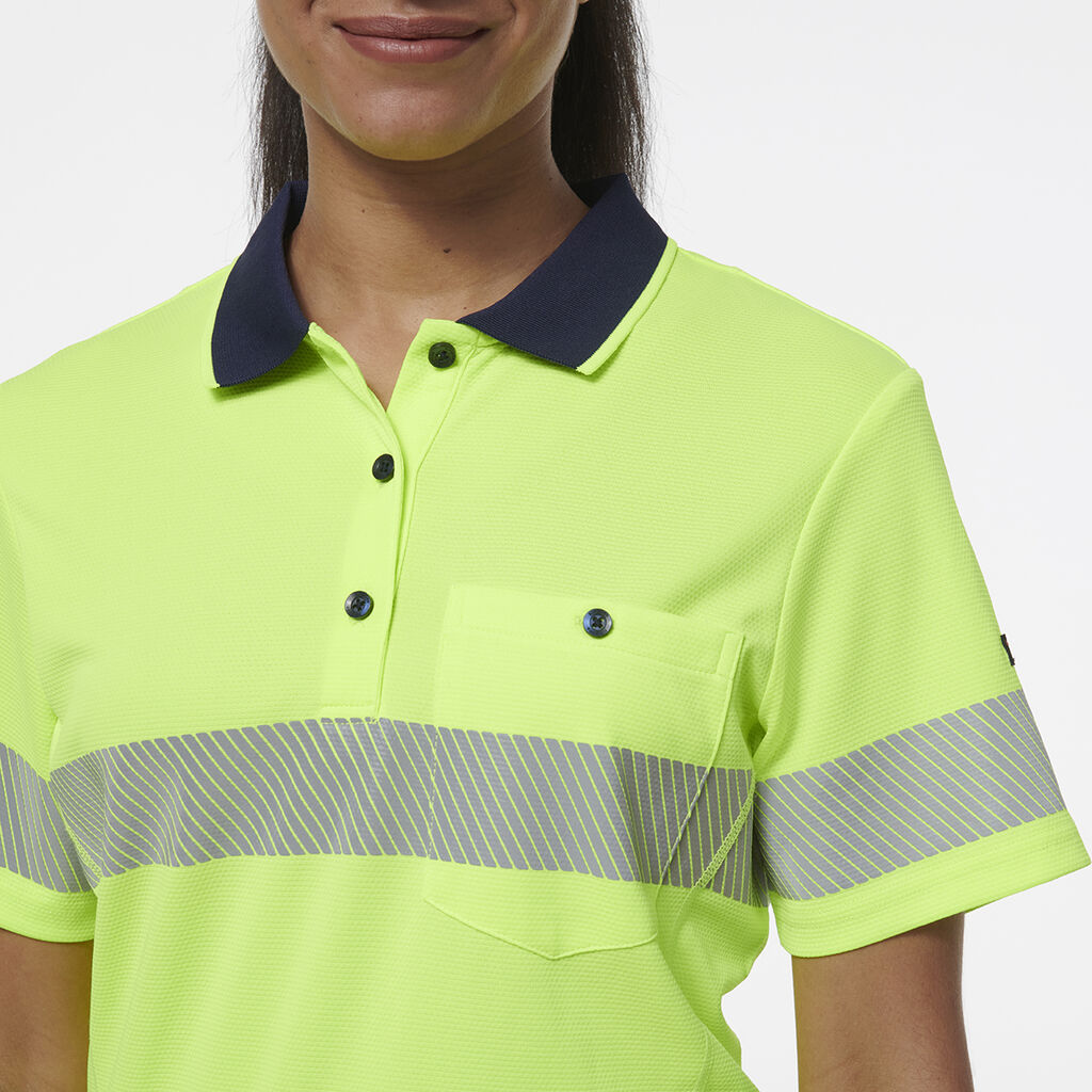 King Gee Womens Workcool Hyperfreeze Spliced Short Sleeve Polo With Segmented Tape - K44224