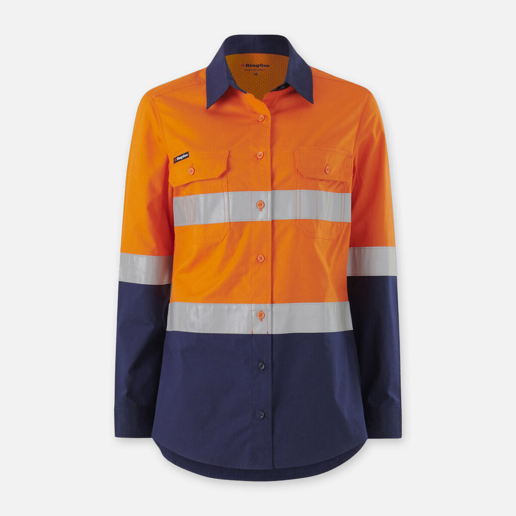 King Gee Womens Workcool Vented Spliced Spliced Shirt Taped Long Sleeve - K44227