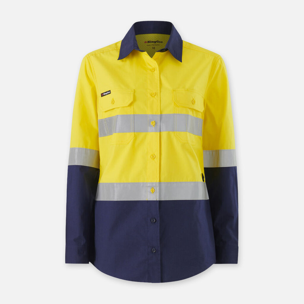 King Gee Womens Workcool Vented Spliced Spliced Shirt Taped Long Sleeve - K44227