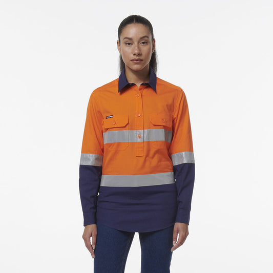 King Gee Womens Workcool Vented Closed Front Reflective Shirt - K44230