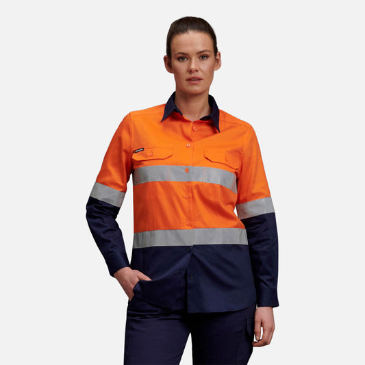 King Gee Women's Hi-vis Reflective Long Sleeve Work Shirt - K44532