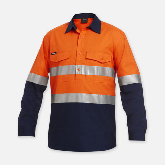 King Gee Work Cool Two Long Sleeve Closed Front Spliced Shirt - K54886