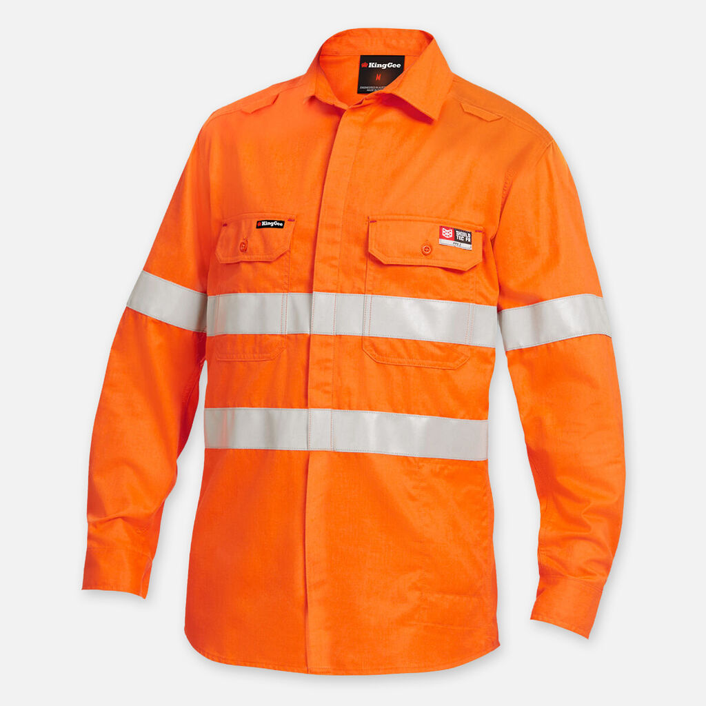 King Gee Shieldtec Lenzing Fr Hi-vis Spliced Open Front Taped Shirt - K84001