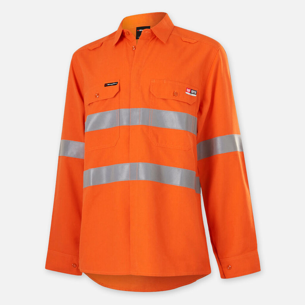 King Gee Women’s Shieldtec Lenzing Fr Hi-vis Open Front Taped Shirt - K84003