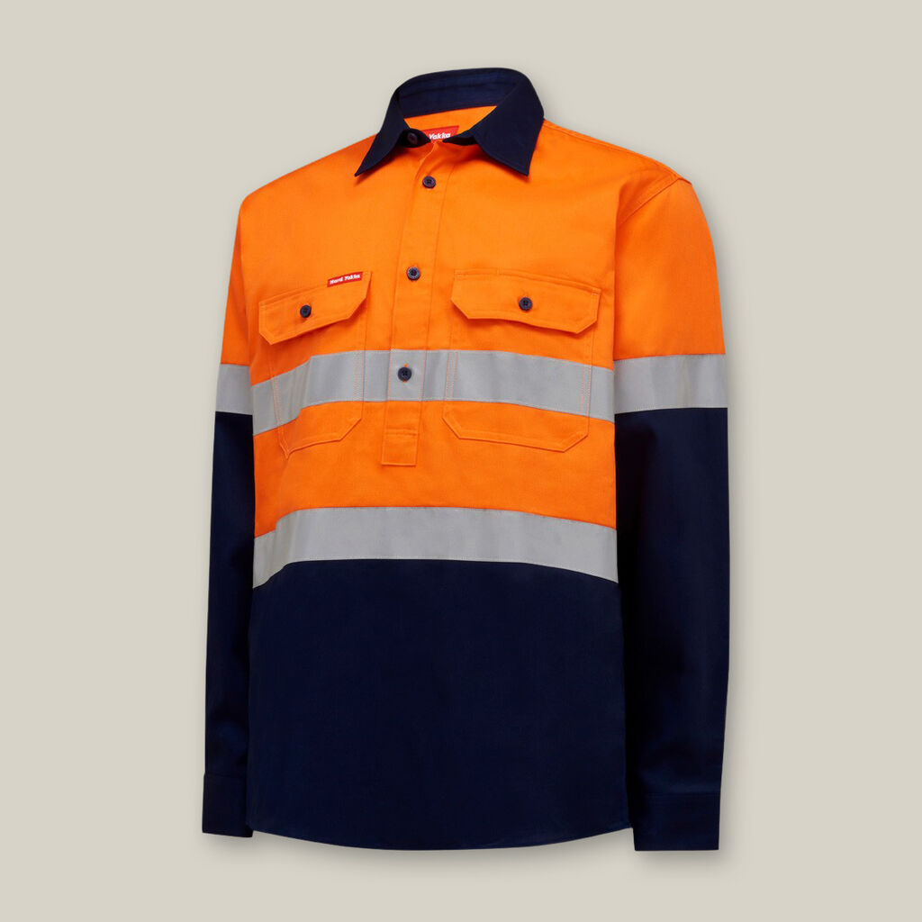 Hard Yakka Core Hi-vis Long Sleeve Heavyweight Closed Front Taped Shirt - Y04615